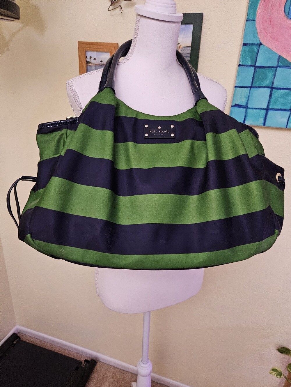kate spade Green and Navy Jubilee diaper bag Wide Stripe Tote